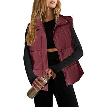 Zeagoo Women's Lightweight Stand Collar Puffer Vest Sleeveless Zip Up Outerwear Jackets with Pockets