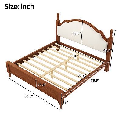 Trikiousd Wood Platform Bed Low Profile Bed w/ Curved Upholstered Headboard, Silent Slat Support