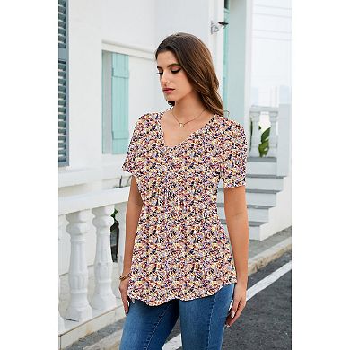 Zeagoo Women's Boho T-Shirts V-Neck Loose Basic Tee Button Comfy Shirts Casual Daily Wear