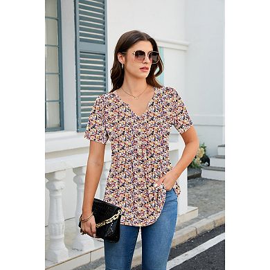 Zeagoo Women's Boho T-Shirts V-Neck Loose Basic Tee Button Comfy Shirts Casual Daily Wear