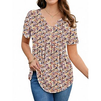 Zeagoo Women's Boho T-Shirts V-Neck Loose Basic Tee Button Comfy Shirts Casual Daily Wear