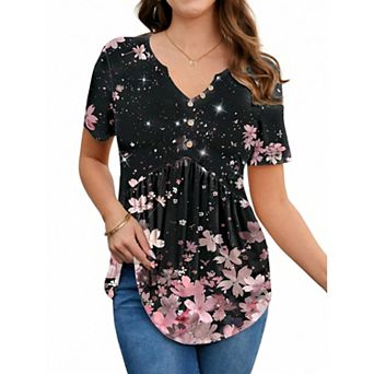 Zeagoo Women's Boho T-Shirts V-Neck Loose Basic Tee Button Comfy Shirts Casual Daily Wear