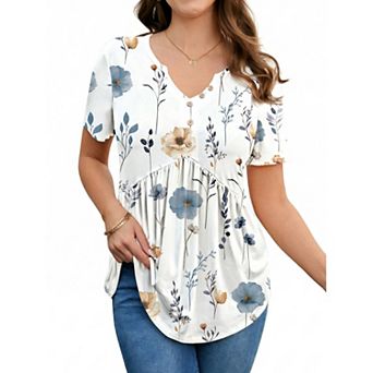 Zeagoo Women's Boho T-Shirts V-Neck Loose Basic Tee Button Comfy Shirts Casual Daily Wear