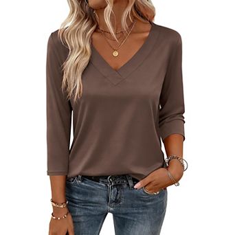Zeagoo Cute Summer Tops for Women V Neck 3/4 Sleeve Blouses Office Work Shirts Casual Boho Tee Shirt