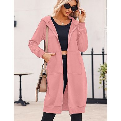 Zeagoo Women's Oversized Fleece Zip Up Hoodie Long Tunic Sweatshirt Casual Jacket