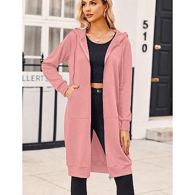 Zeagoo Women's Oversized Fleece Zip Up Hoodie Long Tunic Sweatshirt Casual Jacket
