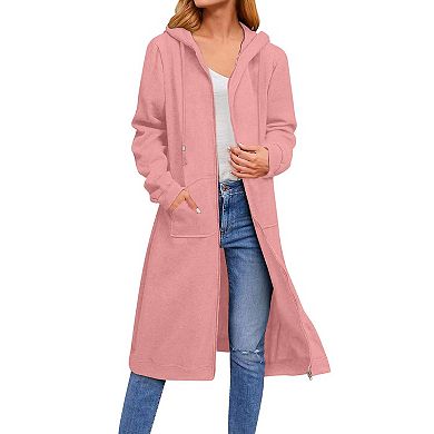 Zeagoo Women's Oversized Fleece Zip Up Hoodie Long Tunic Sweatshirt Casual Jacket