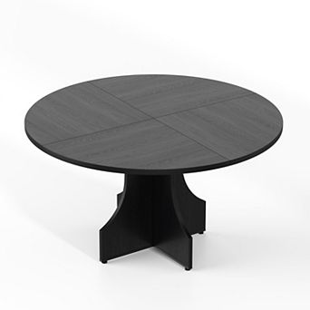 47 Inch Round Dining Table for 4-6 People, Wood Circle Kitchen Table with Pedestal Base