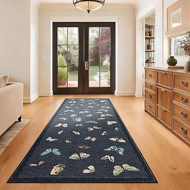 ANIXOL Butterfly Area Rug Artistic Pearl Velour Soft Low-Pile Machine Washable