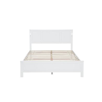 Trikiousd Farmhouse Pine Panel Bed LED Platform Bed Strengthened Bed Frame w/ USB Charging Station