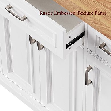 Pnronnc Rolling Kitchen Island Cart on 4 Wheels with 3 Drawers and Rubber Wood Drop Leaf