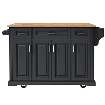 Pnronnc Rolling Kitchen Island Cart on 4 Wheels with 3 Drawers and Rubber Wood Drop Leaf