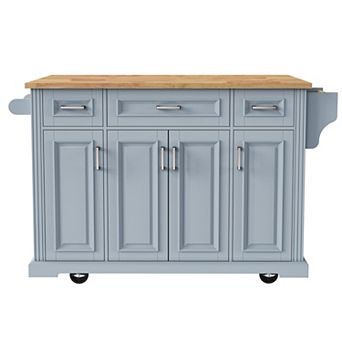 Pnronnc Rolling Kitchen Island Cart on 4 Wheels with 3 Drawers and Rubber Wood Drop Leaf