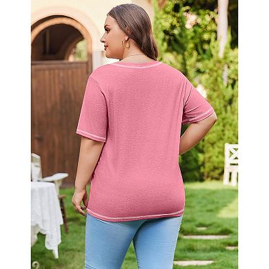 Zeagoo Plus Size Womens Summer Tops Short Sleeve Shirts Trendy V Neck T ...