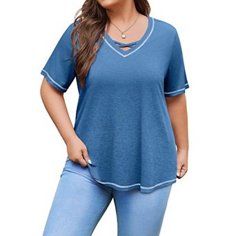 Zeagoo Plus Size Womens Summer Tops Short Sleeve Shirts Trendy V Neck T Shirts for Women Casual Tops