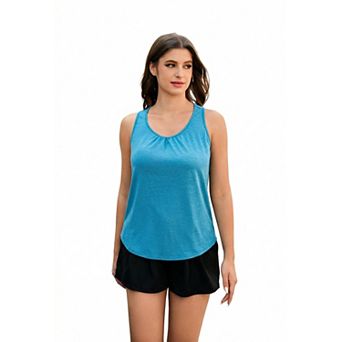 Pinspark Women's Racerback Yoga Tank Top, Sleeveless Athletic Long Length Shirt