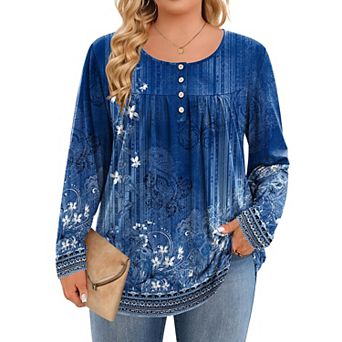Zeagoo Women's Crew Neck Floral Printed Tunic Tops Casual Dressy Plus Size Blouses