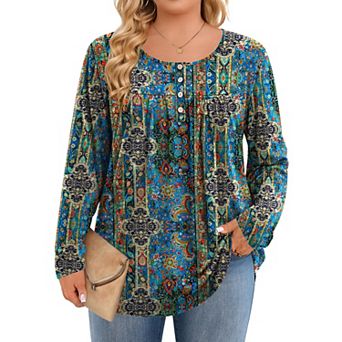 Zeagoo Women's Crew Neck Floral Printed Tunic Tops Casual Dressy Plus Size Blouses