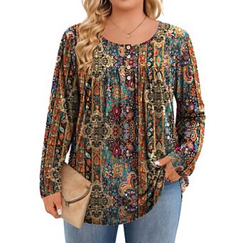 Zeagoo Women's Crew Neck Floral Printed Tunic Tops Casual Dressy Plus Size Blouses