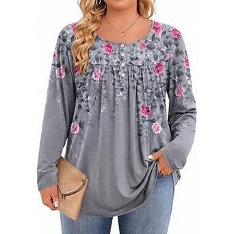 Zeagoo Women's Crew Neck Floral Printed Tunic Tops Casual Dressy Plus Size Blouses