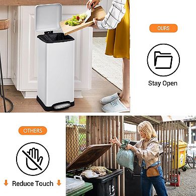 Bathroom Step Trash Can 30-Liter Square Stainless Steel Foot Pedal Garbage Can with Soft