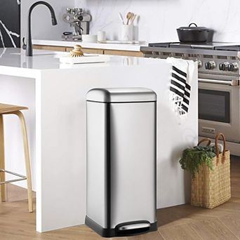 Bathroom Step Trash Can 30-Liter Square Stainless Steel Foot Pedal Garbage Can with Soft