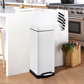 Bathroom Step Trash Can 30-Liter Square Stainless Steel Foot Pedal Garbage Can with Soft