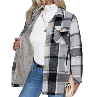 Zeagoo Women's Sherpa Jacket, Fuzzy Fleece Winter Coat, Long Sleeve Plaid Flannel Shacket
