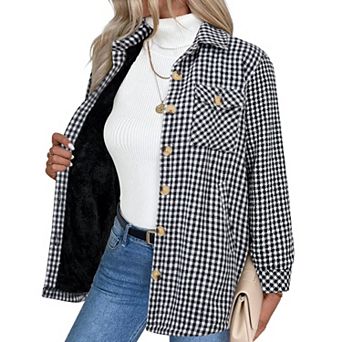 Zeagoo Women's Sherpa Jacket, Fuzzy Fleece Winter Coat, Long Sleeve Plaid Flannel Shacket