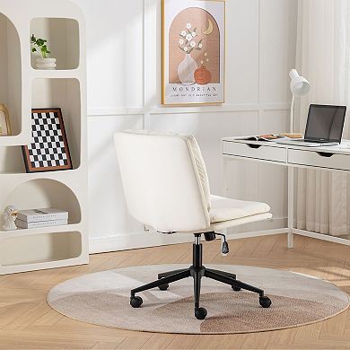 Trikiousd Adjustable Swivel Criss Cross Chair with Wide Seat and PU Leather