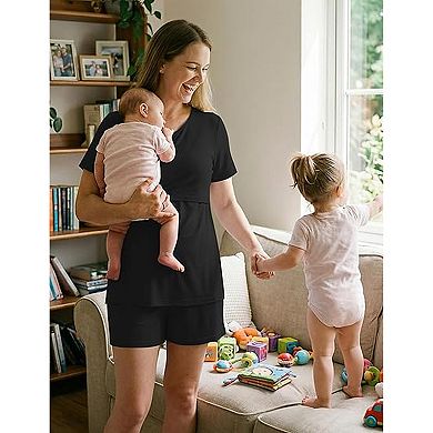 Ekouaer Women's 3-Piece Maternity & Nursing Pajama Set with Pants and Shorts
