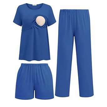 Ekouaer Women's 3 pc Maternity & Nursing Pajama Set with Pants and Shorts