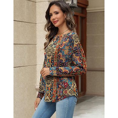 Zeagoo Women's Floral Long Sleeve Henley Shirts Button Down Blouses Casual Tunic Tee Tops
