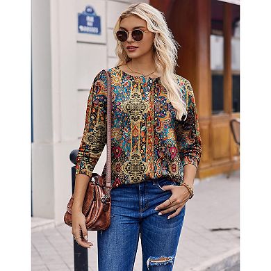 Zeagoo Women's Floral Long Sleeve Henley Shirts Button Down Blouses Casual Tunic Tee Tops
