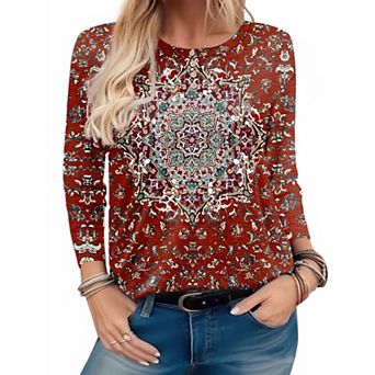 Zeagoo Women's Floral Long Sleeve Henley Shirts Button Down Blouses Casual Tunic Tee Tops