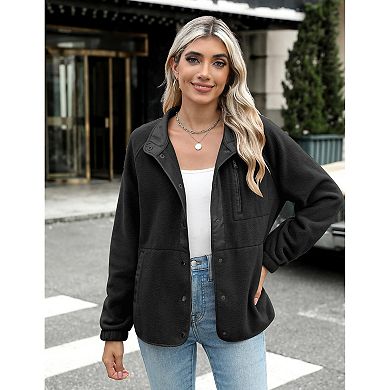 Zeagoo Women's Fleece Sherpa Jacket Long Sleeve Stand Collar Coat with Pockets