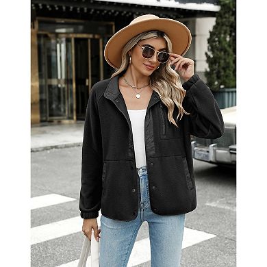 Zeagoo Women's Fleece Sherpa Jacket Long Sleeve Stand Collar Coat with Pockets