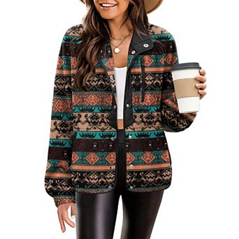 Zeagoo Women's Fleece Sherpa Jacket Long Sleeve Stand Collar Coat with Pockets