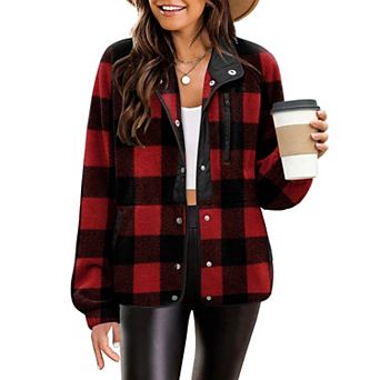 Zeagoo Women's Fleece Sherpa Jacket Long Sleeve Stand Collar Coat with Pockets