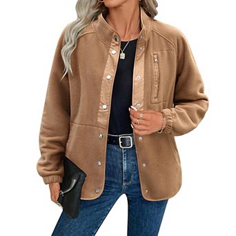 Zeagoo Women's Fleece Sherpa Jacket Long Sleeve Stand Collar Coat with Pockets