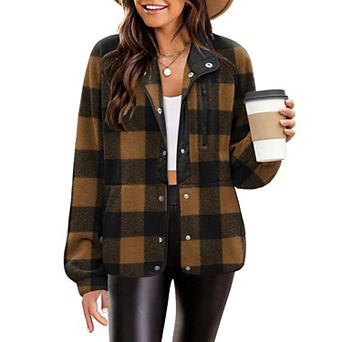 Zeagoo Women's Fleece Sherpa Jacket Long Sleeve Stand Collar Coat with Pockets