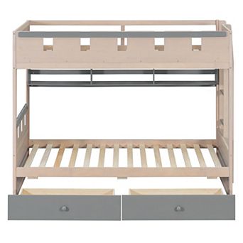Trikiousd Castle Style Bunk Bed Kids Bed Frame with 2 Storage Drawers and LED