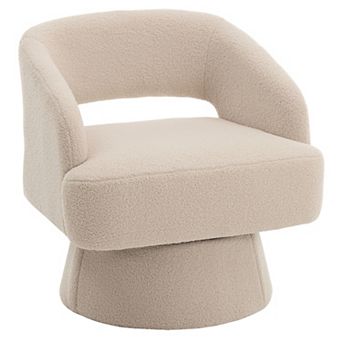 Swivel Barrel Chair, 360° Upholstered Accent Chair, Hollowed-Out Back, Velvet Round Barrel Chair