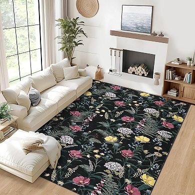 ANIXOL Washable Floral Butterfly Pearl Velvet Area Rug