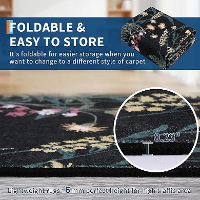 ANIXOL Washable Floral Butterfly Pearl Velvet Area Rug