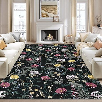 ANIXOL Washable Floral Butterfly Pearl Velvet Area Rug