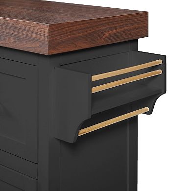 Pnronnc Rolling Kitchen Island with Thick Desktop, Spice and Towel Racks