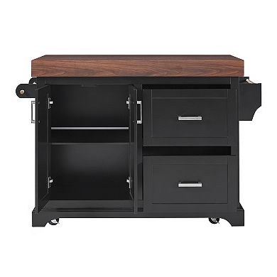 Pnronnc Rolling Kitchen Island with Thick Desktop, Spice and Towel Racks
