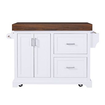 Pnronnc Rolling Kitchen Island with Thick Desktop, Spice and Towel Racks