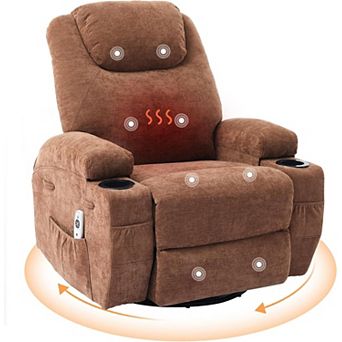 360° Swivel Rocker Recliner Chair with Massage and Heat - Manual or Electric Glider Lounge